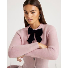 Pink Knitted Bow Front Cardigan