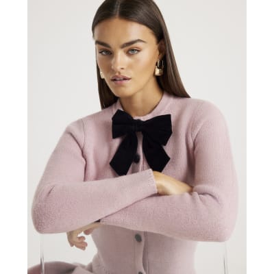Pink Knitted Bow Front Cardigan