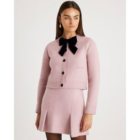 Pink Knitted Bow Front Cardigan