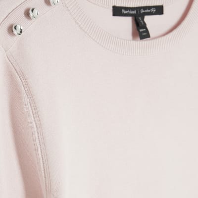 Pink Knitted Button Detail T-shirt