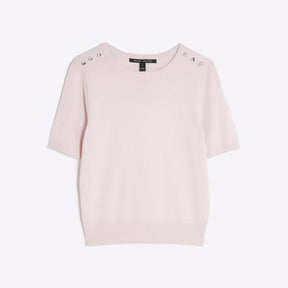 Pink Knitted Button Detail T-shirt