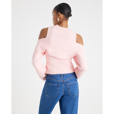Pink Knitted Cut Out Shoulder Top