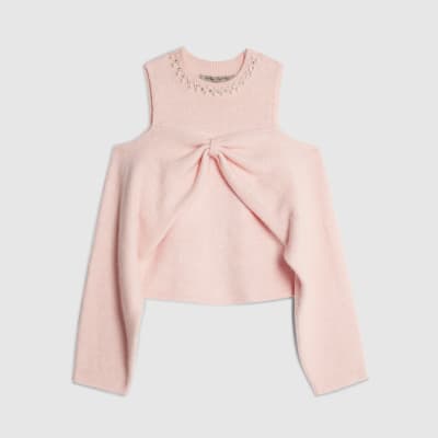Pink Knitted Cut Out Shoulder Top