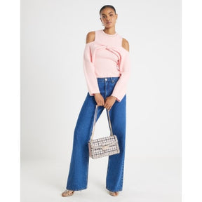 Pink Knitted Cut Out Shoulder Top