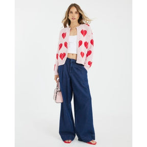 Pink Knitted Heart Cardigan