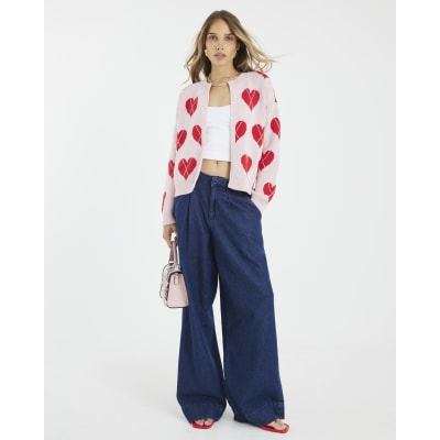 Pink Knitted Heart Cardigan