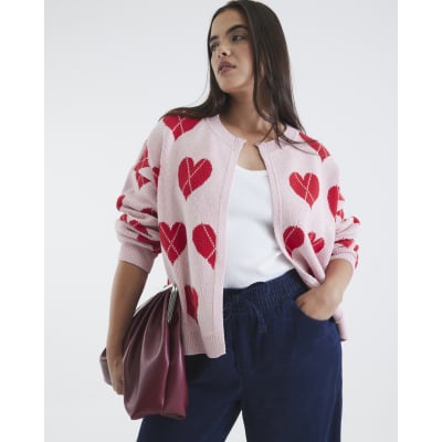 Pink Knitted Heart Cardigan