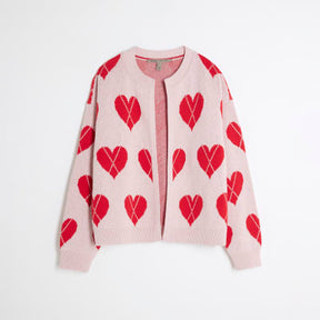 Pink Knitted Heart Cardigan