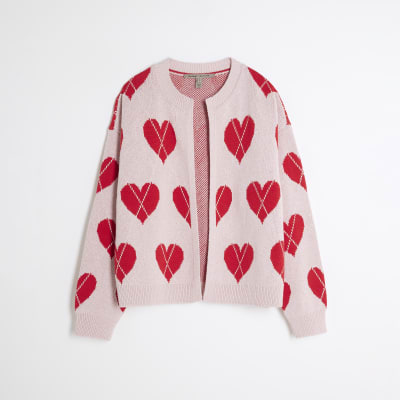 Pink Knitted Heart Cardigan