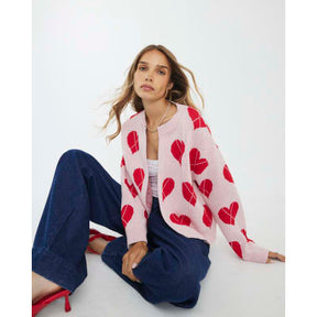 Pink Knitted Heart Cardigan