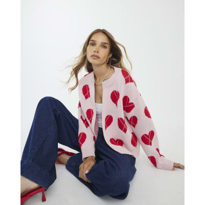 Pink Knitted Heart Cardigan
