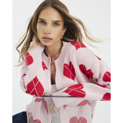 Pink Knitted Heart Cardigan