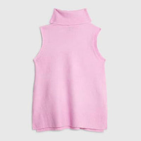 Pink Knitted Roll Neck Tank Top