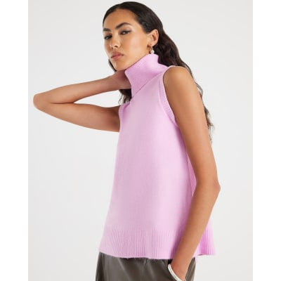 Pink Knitted Roll Neck Tank Top