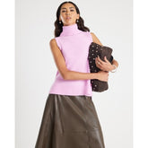 Pink Knitted Roll Neck Tank Top