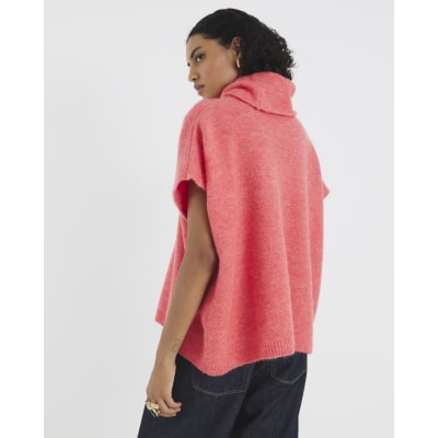 Pink Knitted Sleeveless Roll Neck Top
