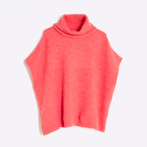 Pink Knitted Sleeveless Roll Neck Top