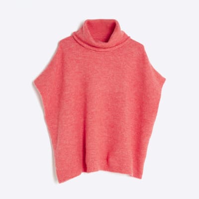 Pink Knitted Sleeveless Roll Neck Top