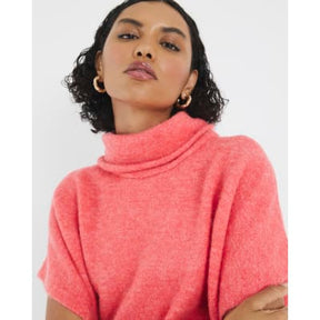 Pink Knitted Sleeveless Roll Neck Top