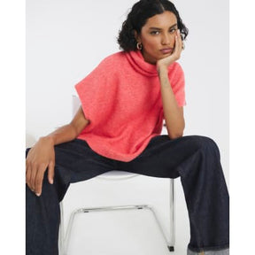 Pink Knitted Sleeveless Roll Neck Top