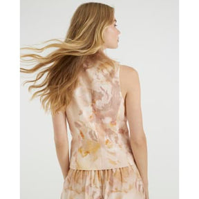 Pink Linen Blend Collared Waistcoat Top
