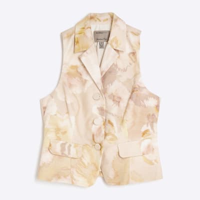 Pink Linen Blend Collared Waistcoat Top