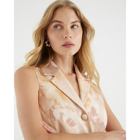 Pink Linen Blend Collared Waistcoat Top