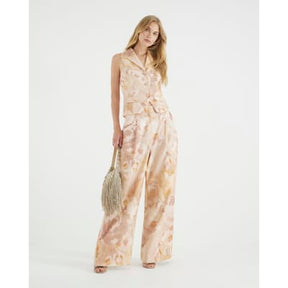 Pink Linen Blend Collared Waistcoat Top