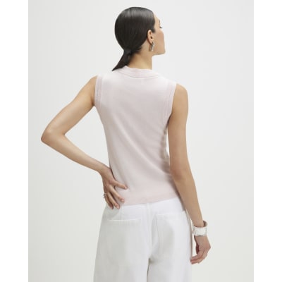 Pink Linen Blend Double Layer Knitted Vest