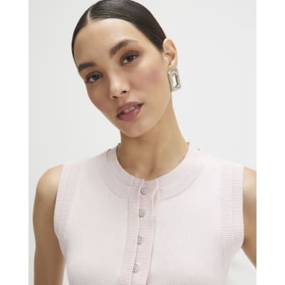 Pink Linen Blend Double Layer Knitted Vest