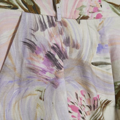 Pink Linen Blend Floral Shorts