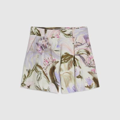 Pink Linen Blend Floral Shorts