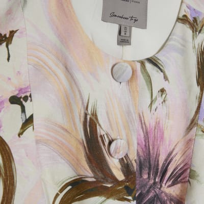 Pink Linen Blend Floral Waistcoat