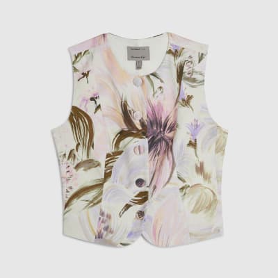Pink Linen Blend Floral Waistcoat