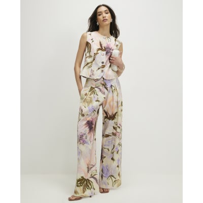 Pink Linen Blend Floral Waistcoat