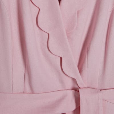 Pink Linen Blend Scallop Trim Jumpsuit
