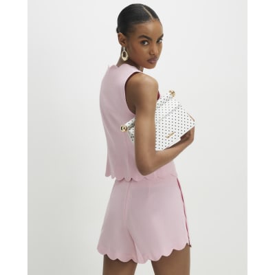 Pink Linen Blend Scallop Trim Waistcoat