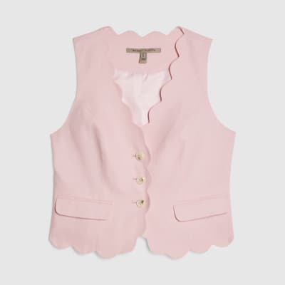 Pink Linen Blend Scallop Trim Waistcoat