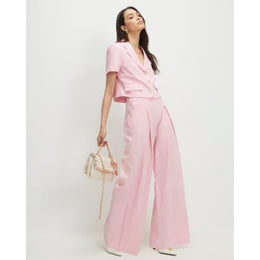 Pink Linen Blend Scalloped Wide Leg Trousers