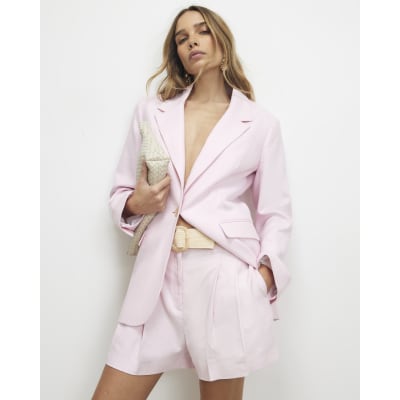 Pink Linen Look Belted Shorts