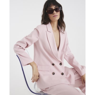 Pink Long Sleeve Double Breasted Blazer