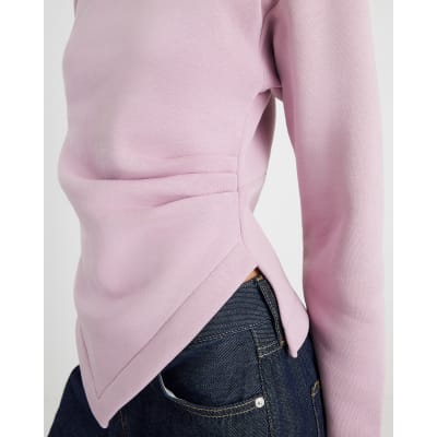 Pink Long Sleeve Draped Sweatshirt