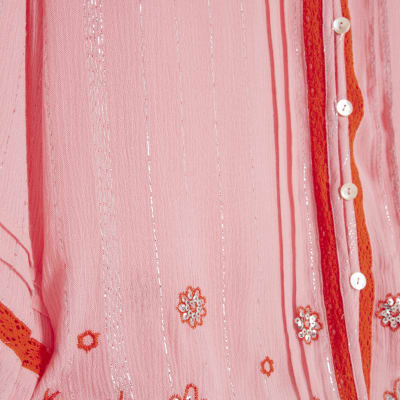 Pink Long Sleeve Embroidered Beach Shirt