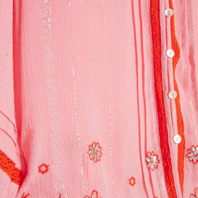 Pink Long Sleeve Embroidered Beach Shirt