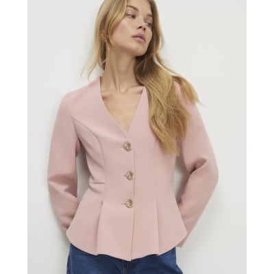 Pink Long Sleeve Pleated Jacket