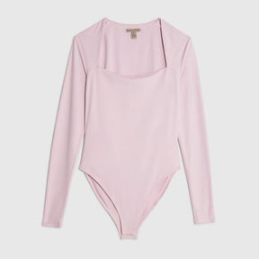 Pink Long Sleeve Square Neck Bodysuit