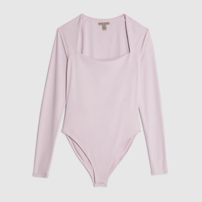 Pink Long Sleeve Square Neck Bodysuit