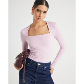 Pink Long Sleeve Square Neck Bodysuit