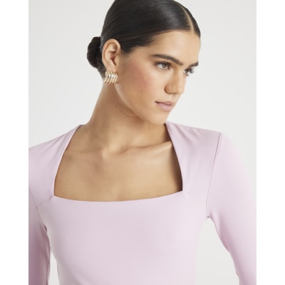 Pink Long Sleeve Square Neck Bodysuit