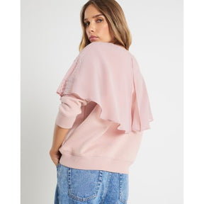 Pink Long Sleeve Studded Cape Sweatshirt